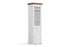 Vetrina 1 anta shabby chic pino massello bianco e tinto noce