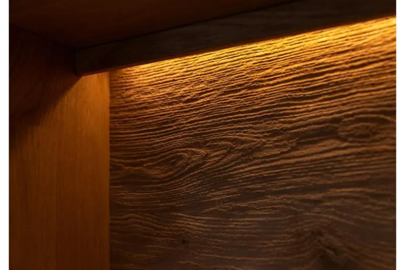 Vetrina 2 ante con vetro nero e frammento di tronco rovere massello