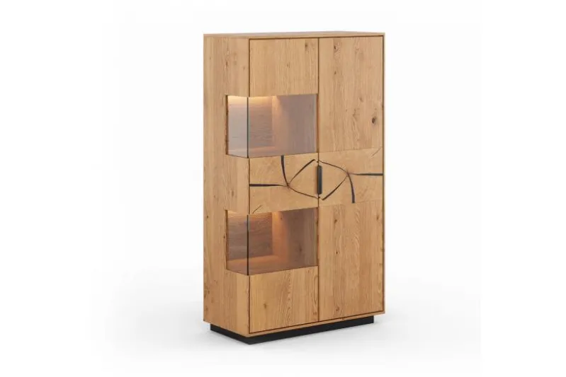 Vetrina 2 ante moderna con elemento di tronco rovere massello