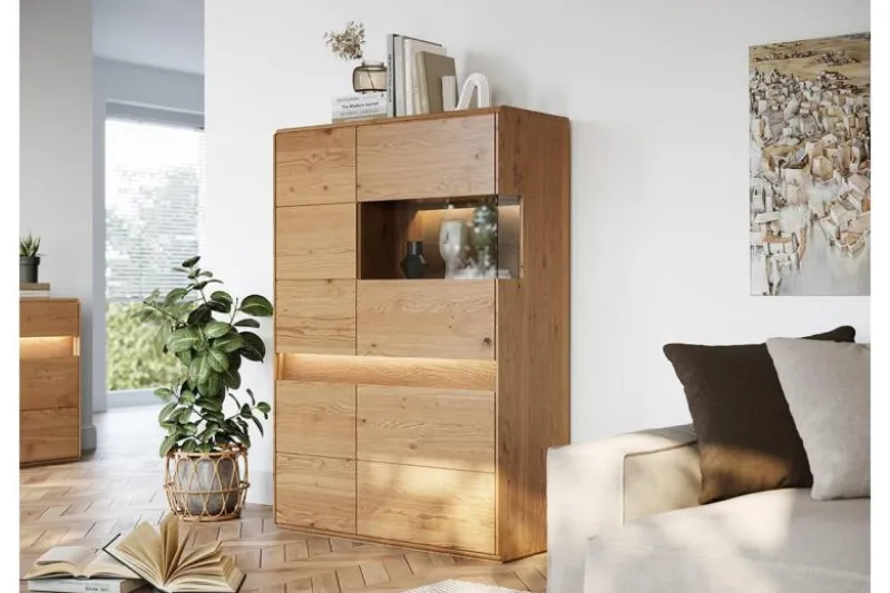 Vetrina bassa 2 ante design moderno in rovere massello grezzo