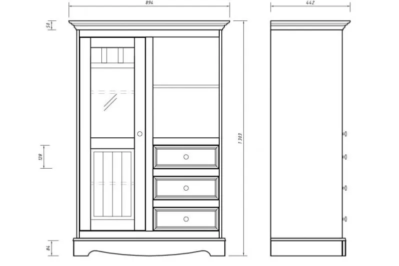 Vetrina bassa shabby chic pino massello bianco e top rovere