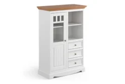 Vetrina bassa shabby chic pino massello bianco e top rovere