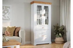 Vetrina due ante legno massello di pino bianca shabby country