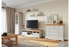 Vetrina libreria shabby chic pino massello bianco e top naturale