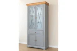 Vetrina pino massello grigio e rovere due ante shabby country