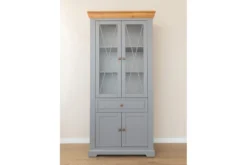 Vetrina pino massello grigio e rovere due ante shabby country
