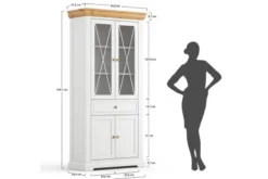 Vetrina pino massello grigio e rovere due ante shabby country