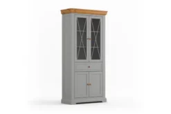 Vetrina pino massello grigio e rovere due ante shabby country