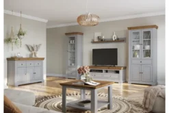 Vetrina pino massello grigio e rovere due ante shabby country