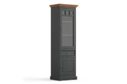 Vetrina shabby chic 1 anta pino massello grafite e top rovere