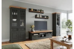 Vetrina shabby chic 1 anta pino massello naturale e grafite