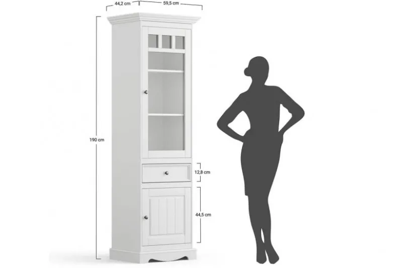 Vetrina shabby chic 1 anta sinistra pino massello bicolore