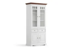 Vetrina shabby chic 2 ante pino massello bianco cornice noce
