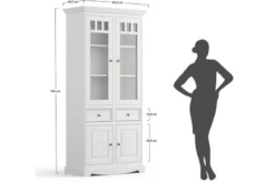 Vetrina shabby chic 2 ante pino massello bianco top naturale
