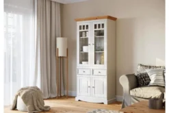 Vetrina shabby chic 2 ante pino massello bianco top naturale