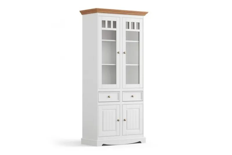 Vetrina shabby chic 2 ante pino massello bianco top rovere