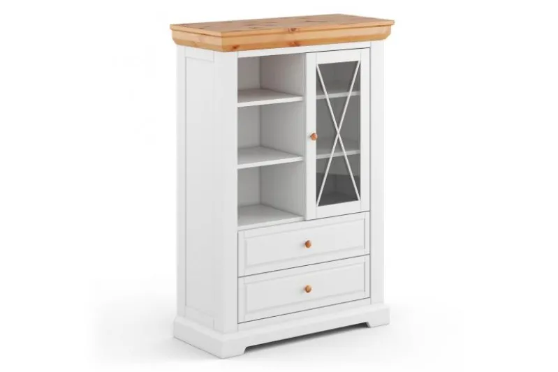 Vetrinetta bassa legno massello di pino bianca shabby country
