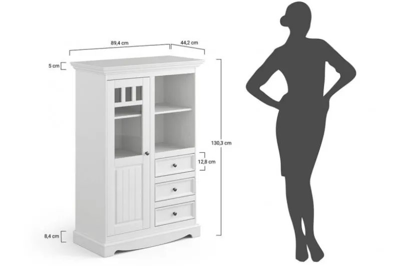 Vetrinetta shabby chic pino massello bianco